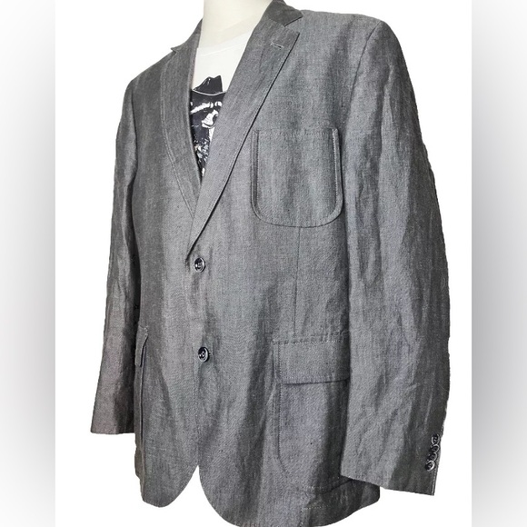 Men's Patrick James Charcoal Grey Linen 2 Button Sport Coat Blazer Jacket 44R - Picture 5 of 17